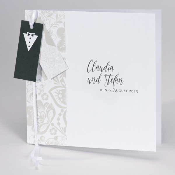 Hochzeitskarte mit Brautkleid & Anzug Anhänger
