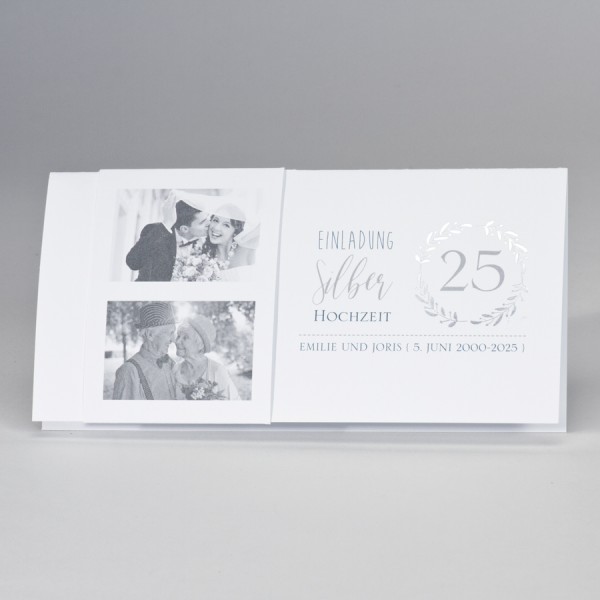 Weiße Fotokarte mit Jubiläumskranz 25 in Silber
